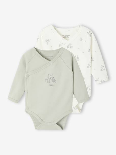 Vertbaudet - Lot de 2 bodies bébé ouverture naissance manches longues vert d'eau