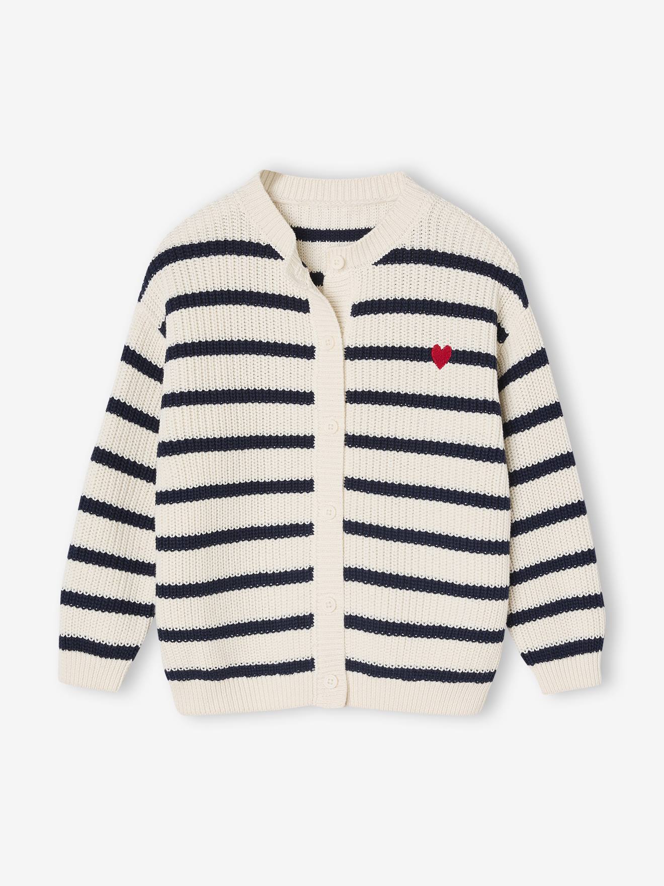 Gilet fille fantaisie en côte perlée écru