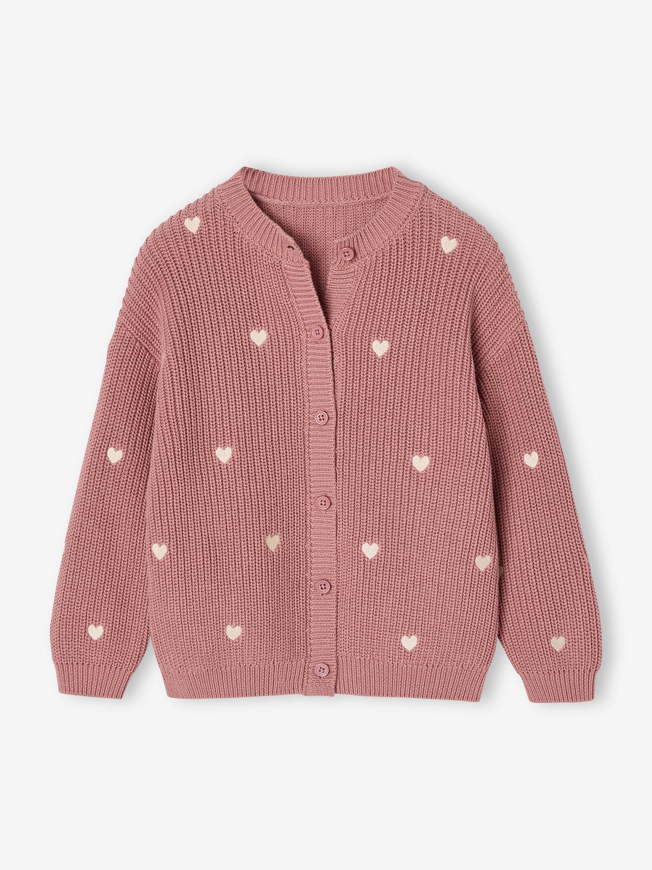 Gilet fille fantaisie en côte perlée blush