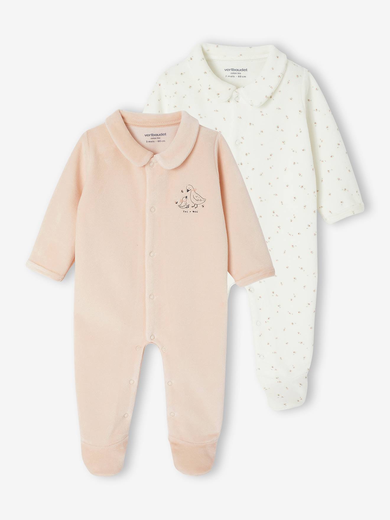 Lot de 2 pyjamas bébé naissance en velours rose