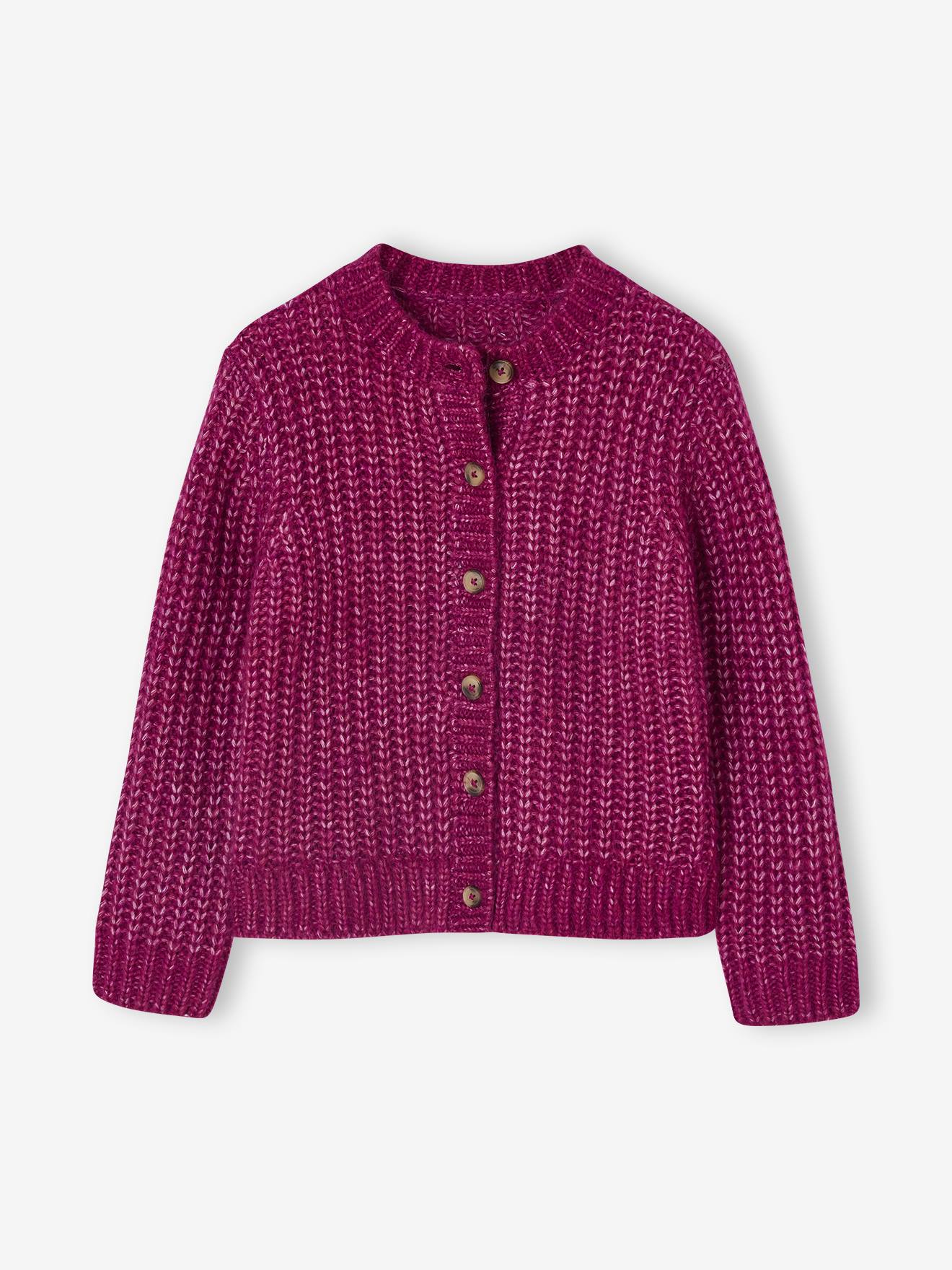 Gilet fille loose maille mousseuse violine