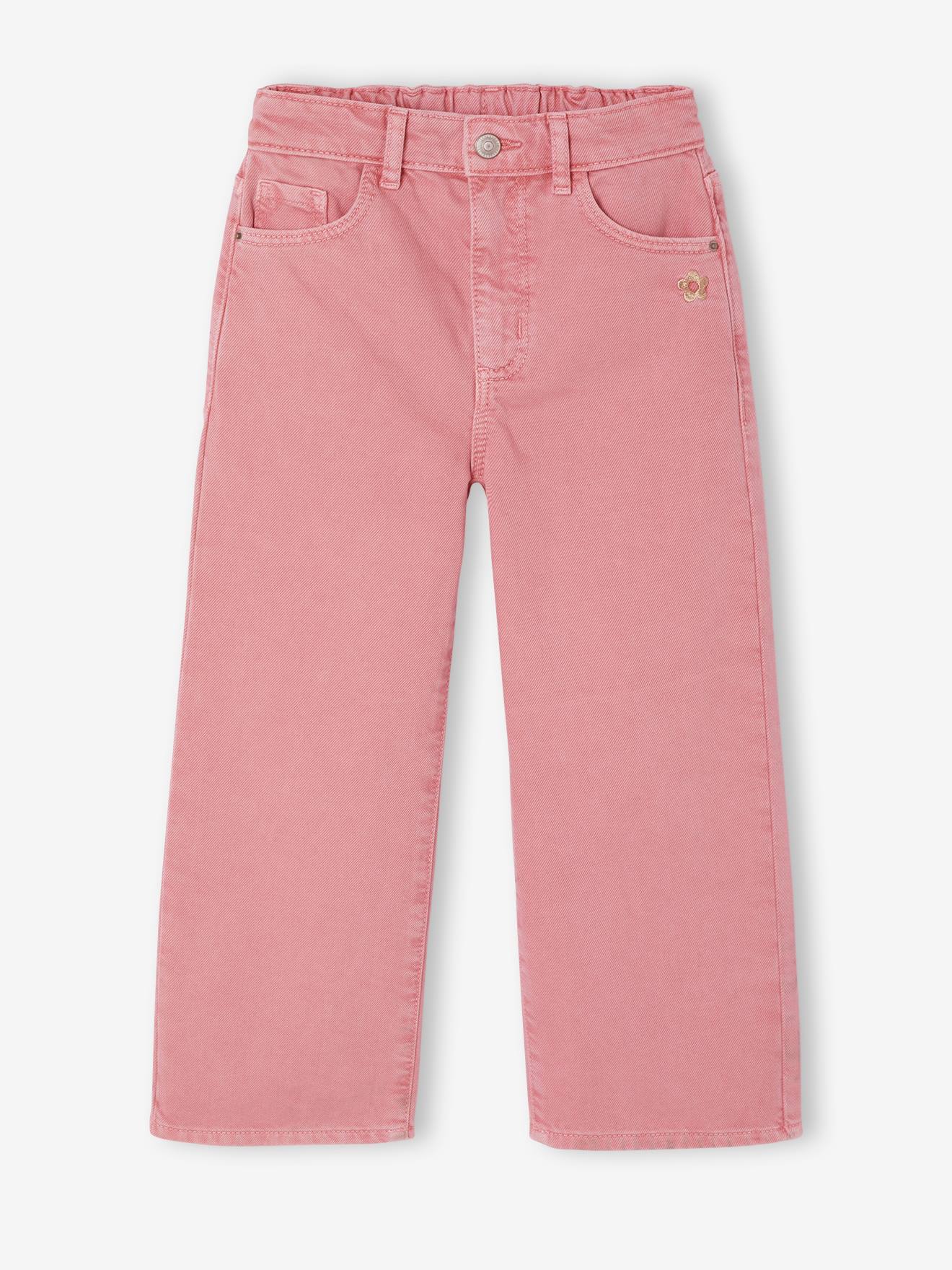 Pantalon fille large couleur rose