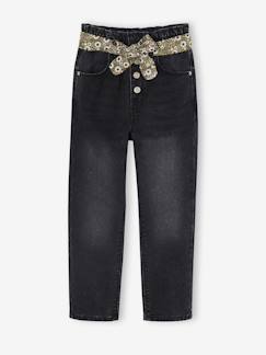 -Jean style paperbag et sa ceinture fleurie fille
