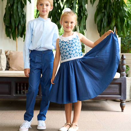 Robe cérémonie  qui tourne fleurie    hepburn Bleu denim bleu roi 2 - vertbaudet enfant 