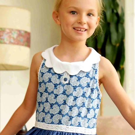 Robe cérémonie  qui tourne fleurie    hepburn Bleu denim bleu roi 6 - vertbaudet enfant 