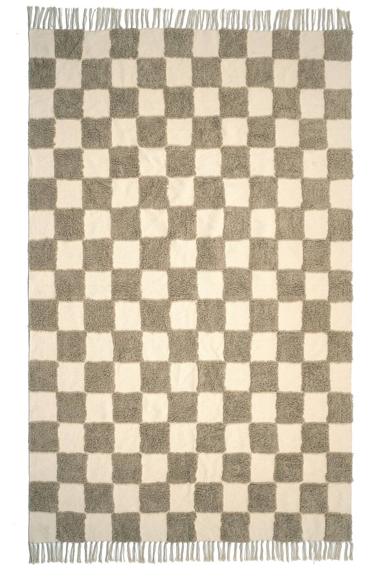 Tapis Enfant À Carreaux 100% Coton Mael Marron