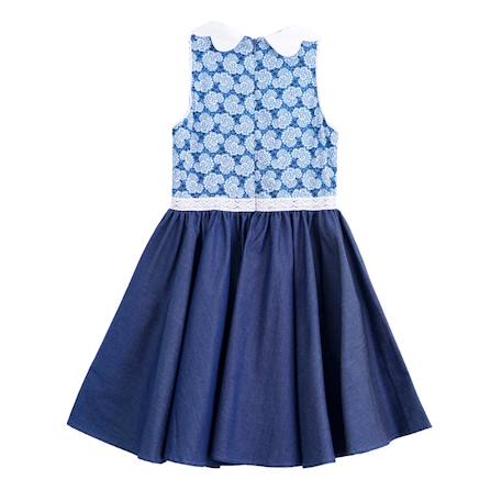 Robe cérémonie  qui tourne fleurie    hepburn Bleu denim bleu roi 5 - vertbaudet enfant 