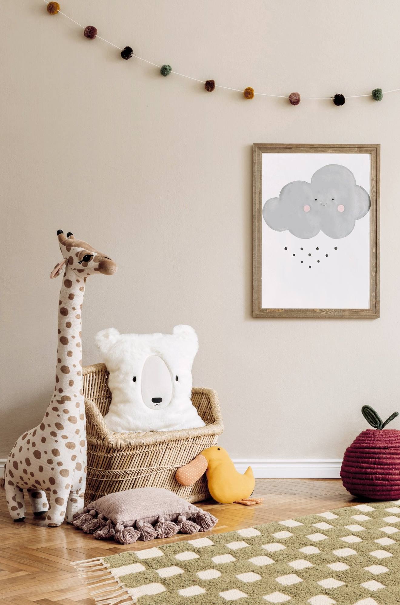 Tapis Enfant À Carreaux 100% Coton Mael Beige (Afk Living) - Image 1