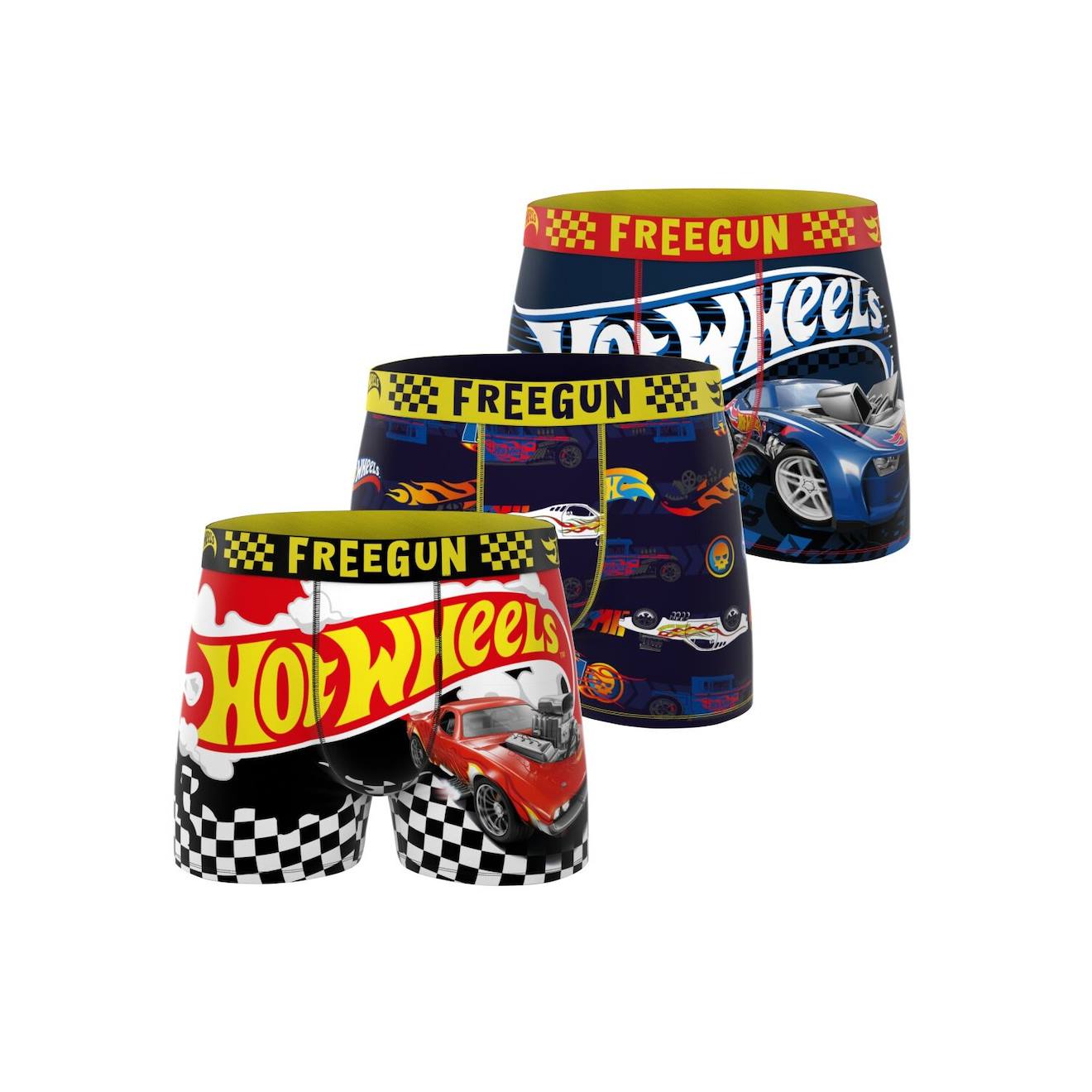 Lot De 3 Boxers Hot Wheels Noir/jaune/blanc/rouge