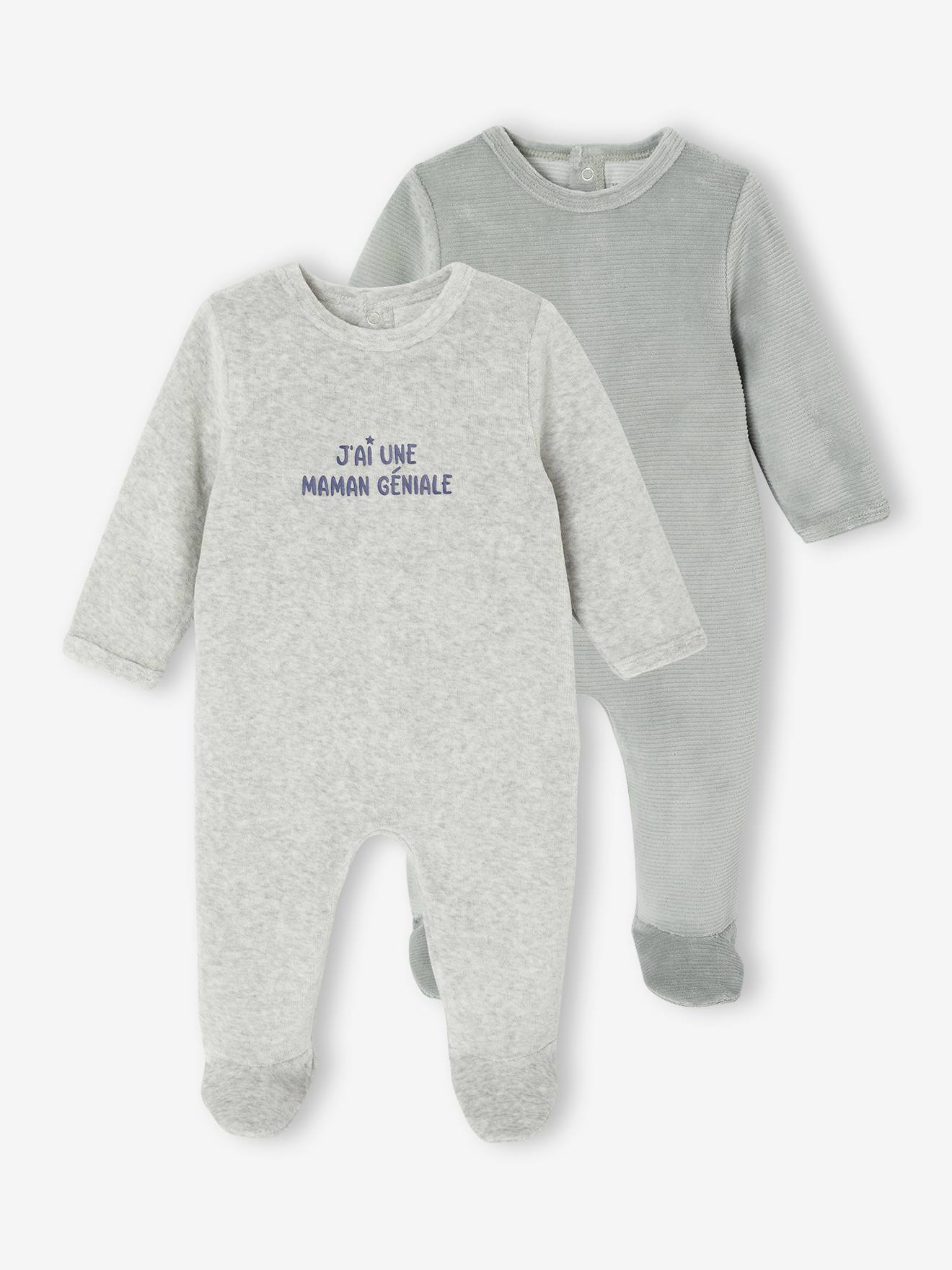Lot de 2 pyjamas bébé garçon en velours gris chiné