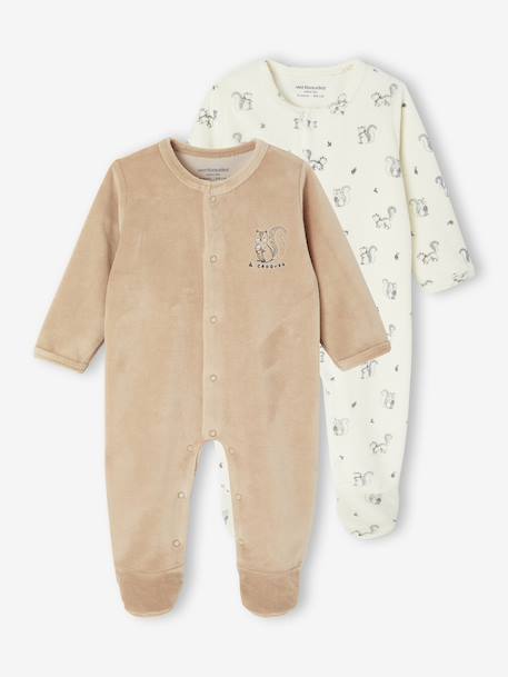 Vertbaudet - Lot de 2 pyjamas bébé naissance en velours beige