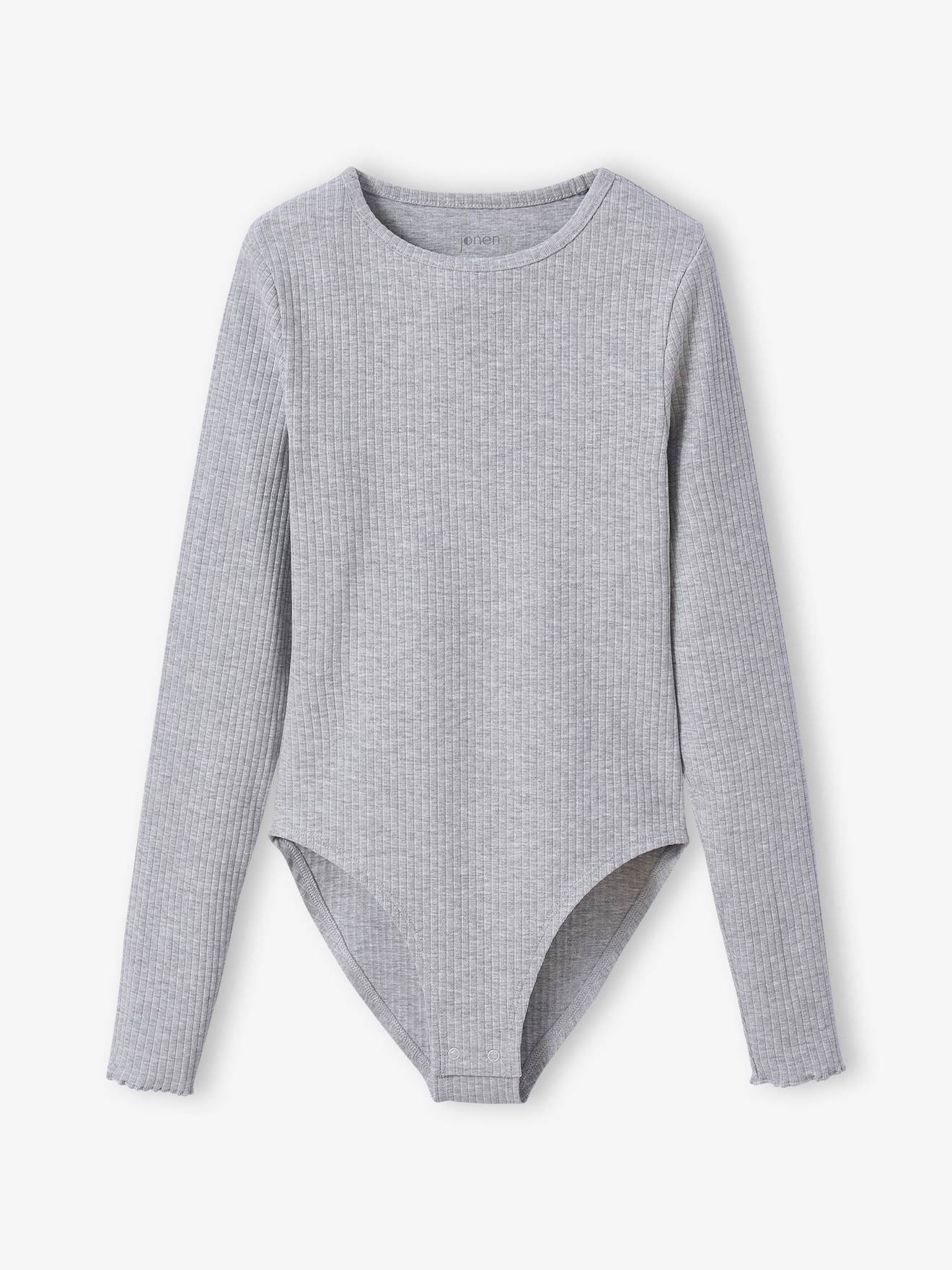 Body manches longues en maille ctele fille gris chin 10 €