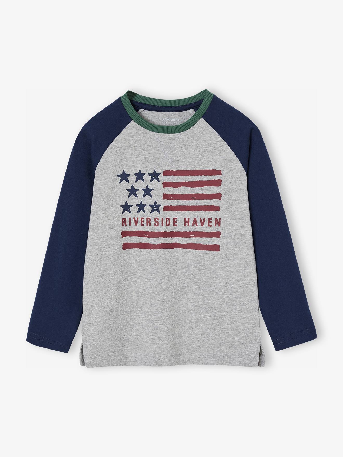 Tee-shirt garçon manches longues contrastées gris chiné