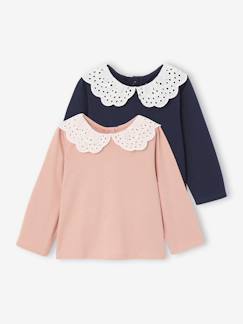 Lot 2 tee-shirts bébé col en broderie anglaise  - vertbaudet enfant