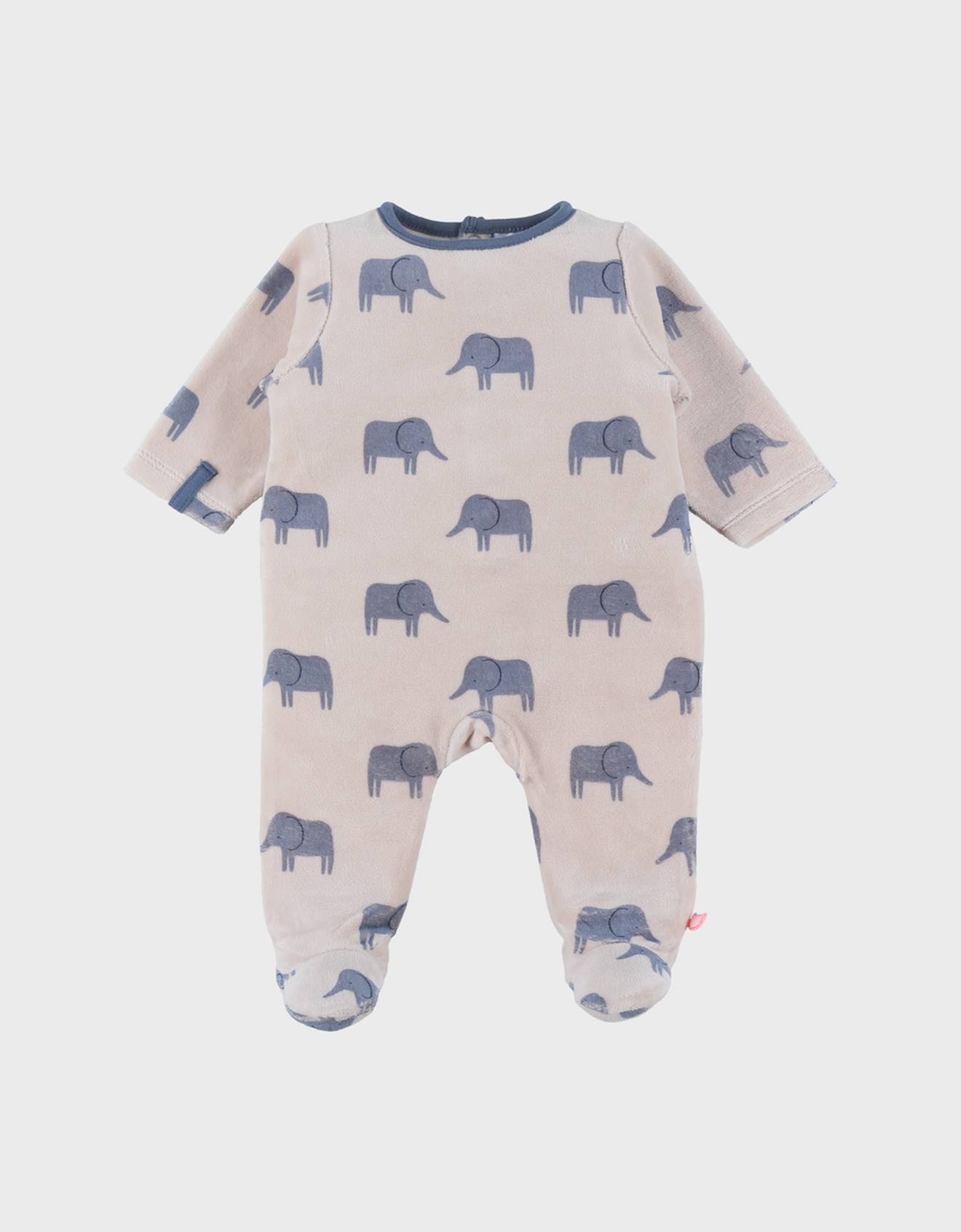 Pyjama En Velours Imprimé Éléphant Bali Beige