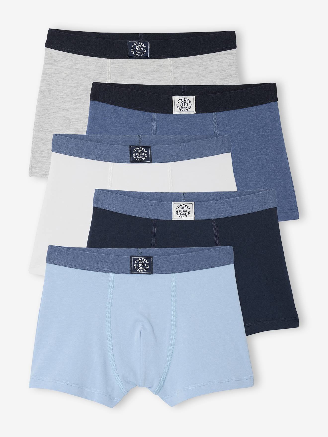 Lot 5 boxers unis garçon bleu