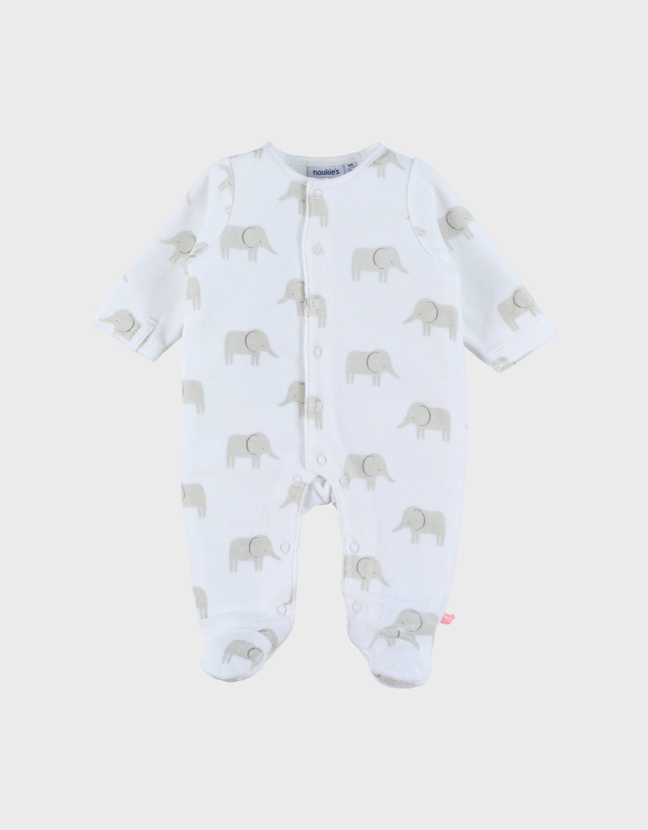 Pyjama En Velours Imprimé Éléphant Bali Blanc