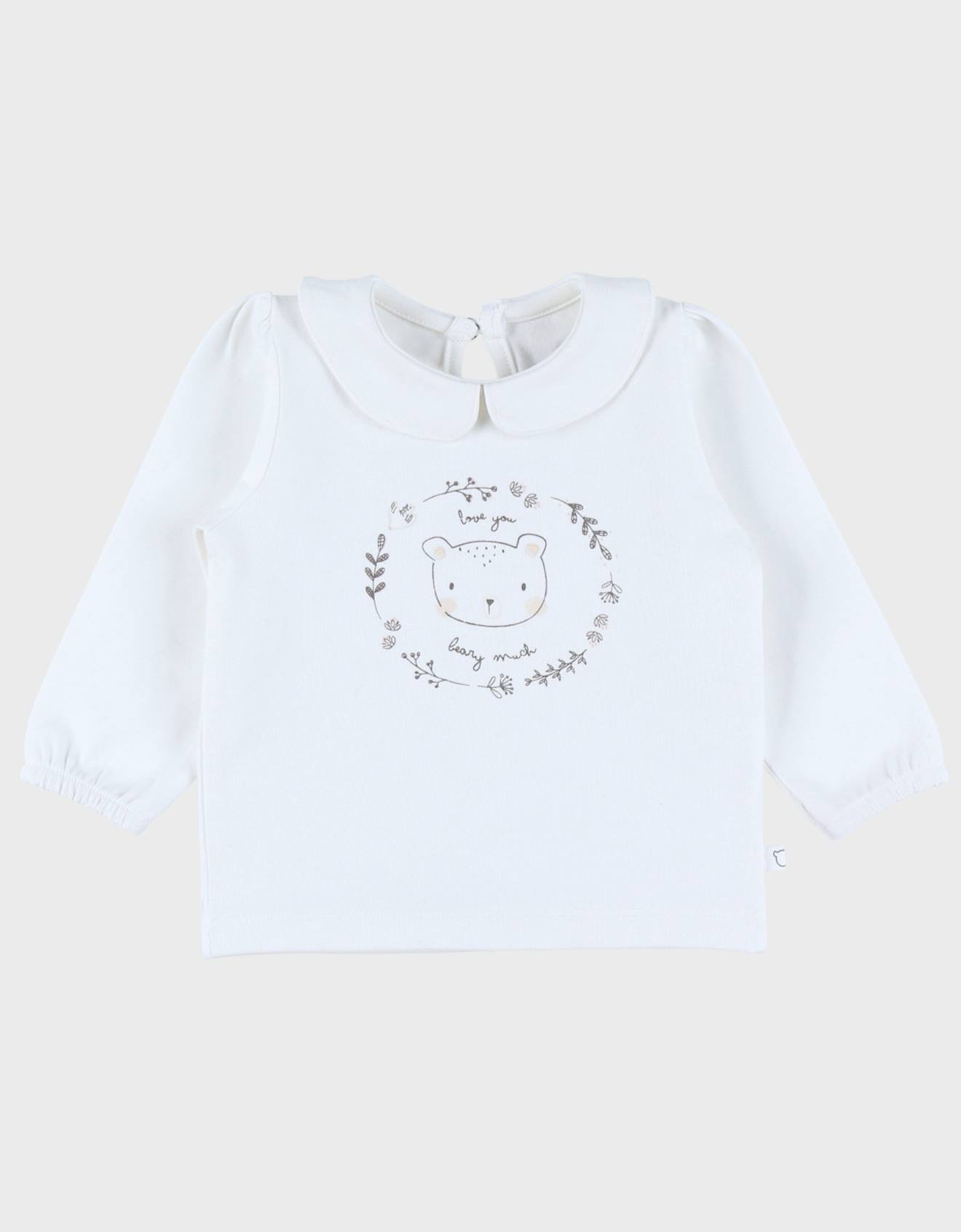 T-shirt En Coton À Manches Longues Imprimé Ours Blanc