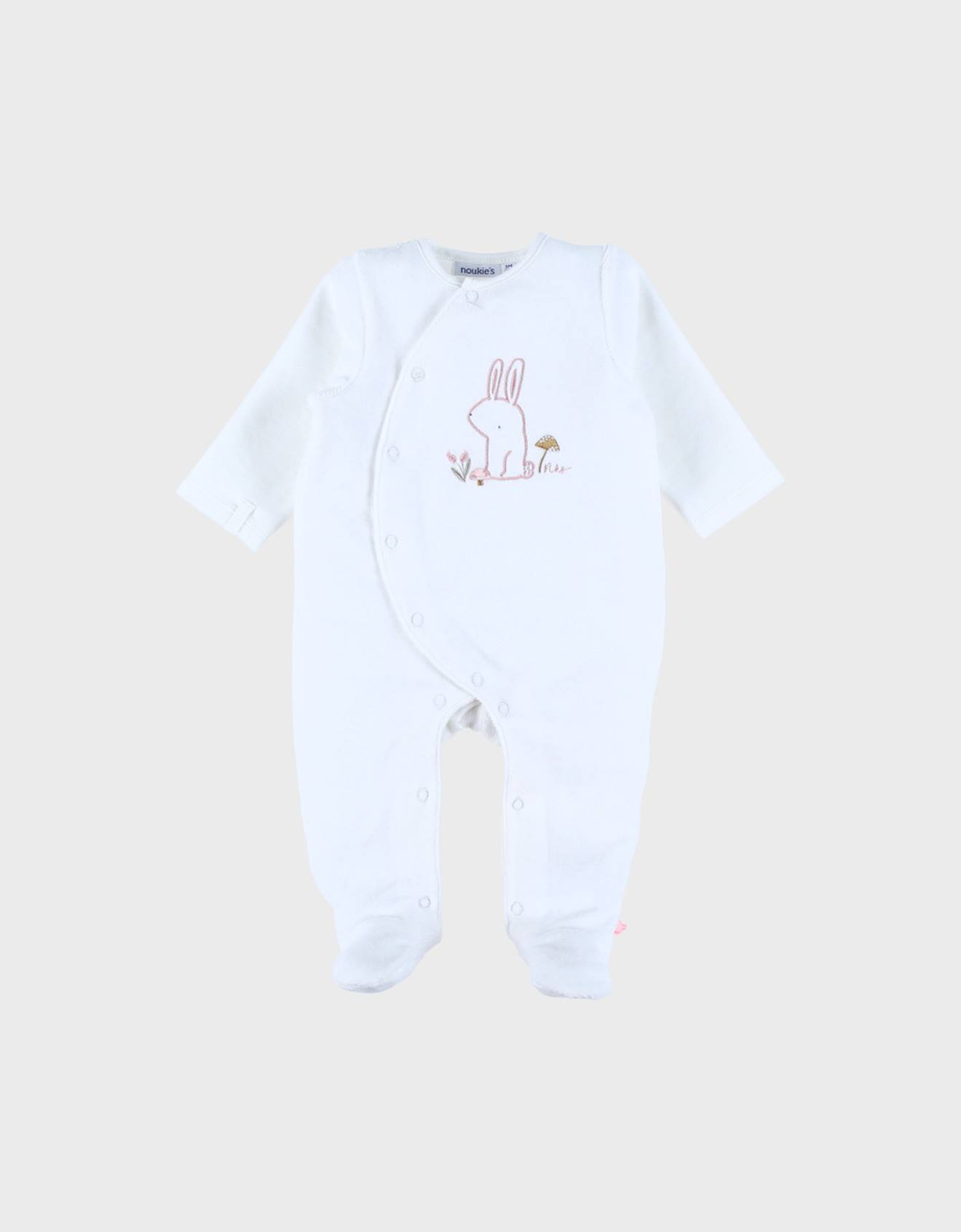 Pyjama Bébé En Velours Avec Broderie Lapin Blanc