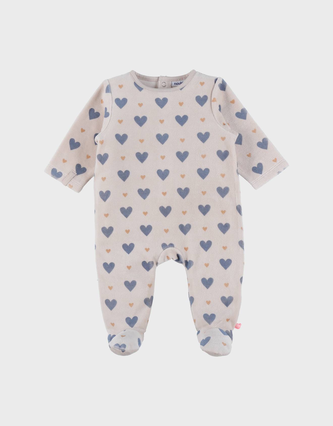 Pyjama Bébé En Velours Imprimé Cœurs Beige