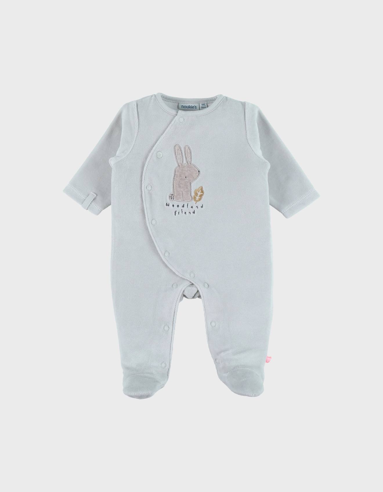 Pyjama Bébé En Velours À Broderie Lapin Turquoise