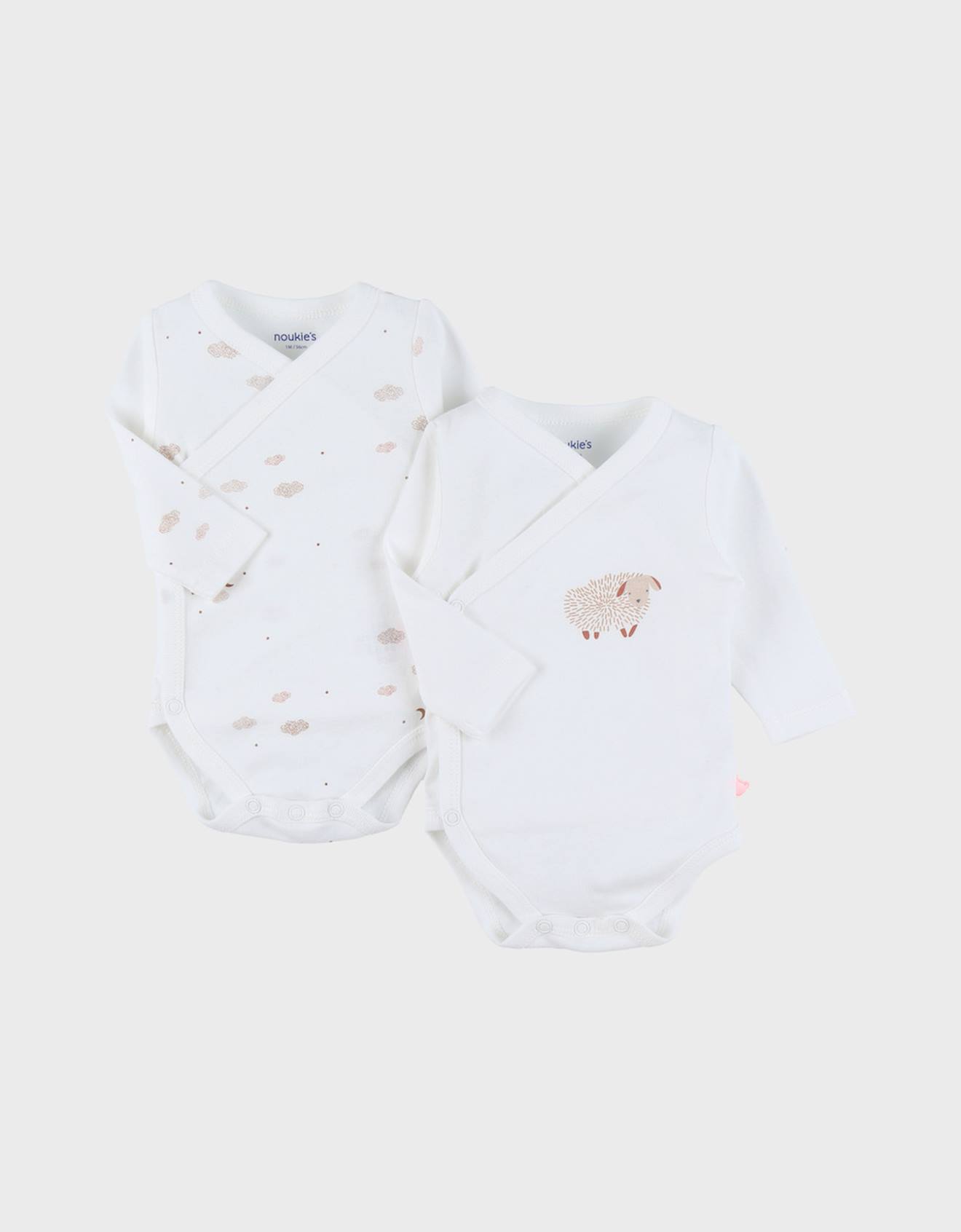 Lot De 2 Bodies Croisés En Coton Imprimé Mouton Blanc