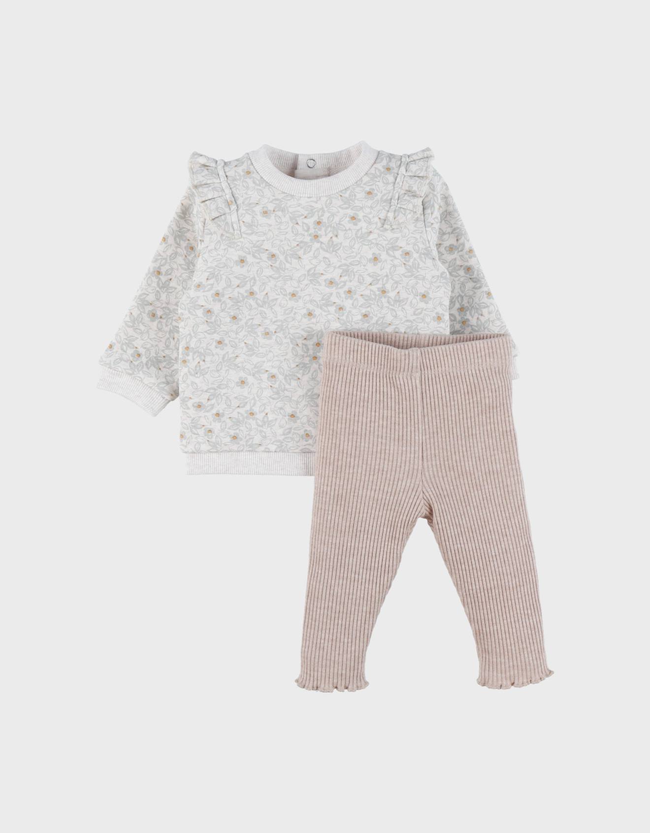 Ensemble Sweatshirt Fleuri Et Legging Beige