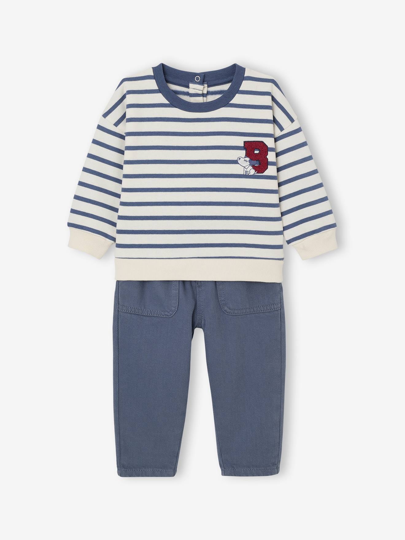 Ensemble sweat-shirt + pantalon bébé bleu grisé