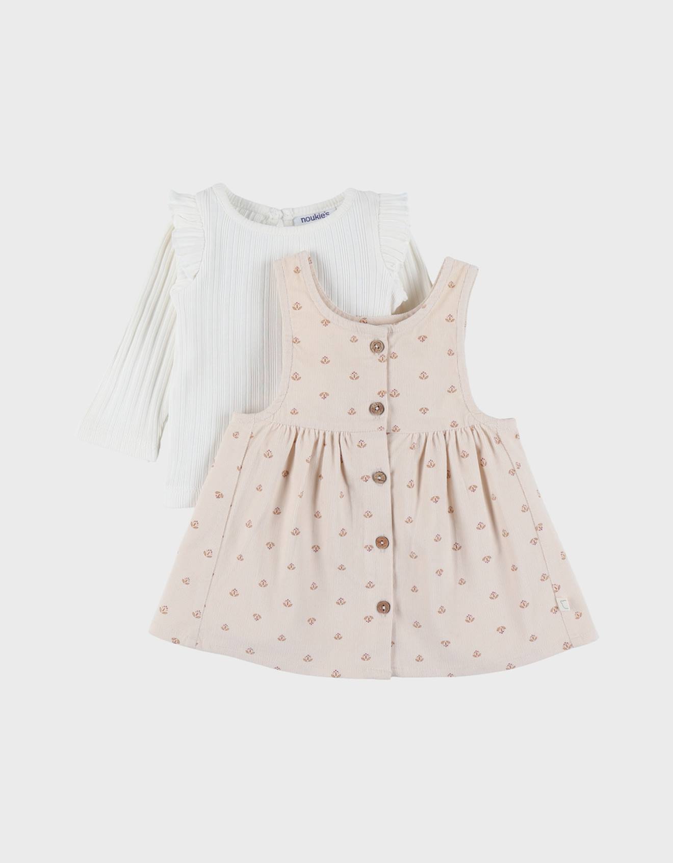 Ensemble Robe Et T-shirt En Velours Côtelé Imprimé Floral Rose