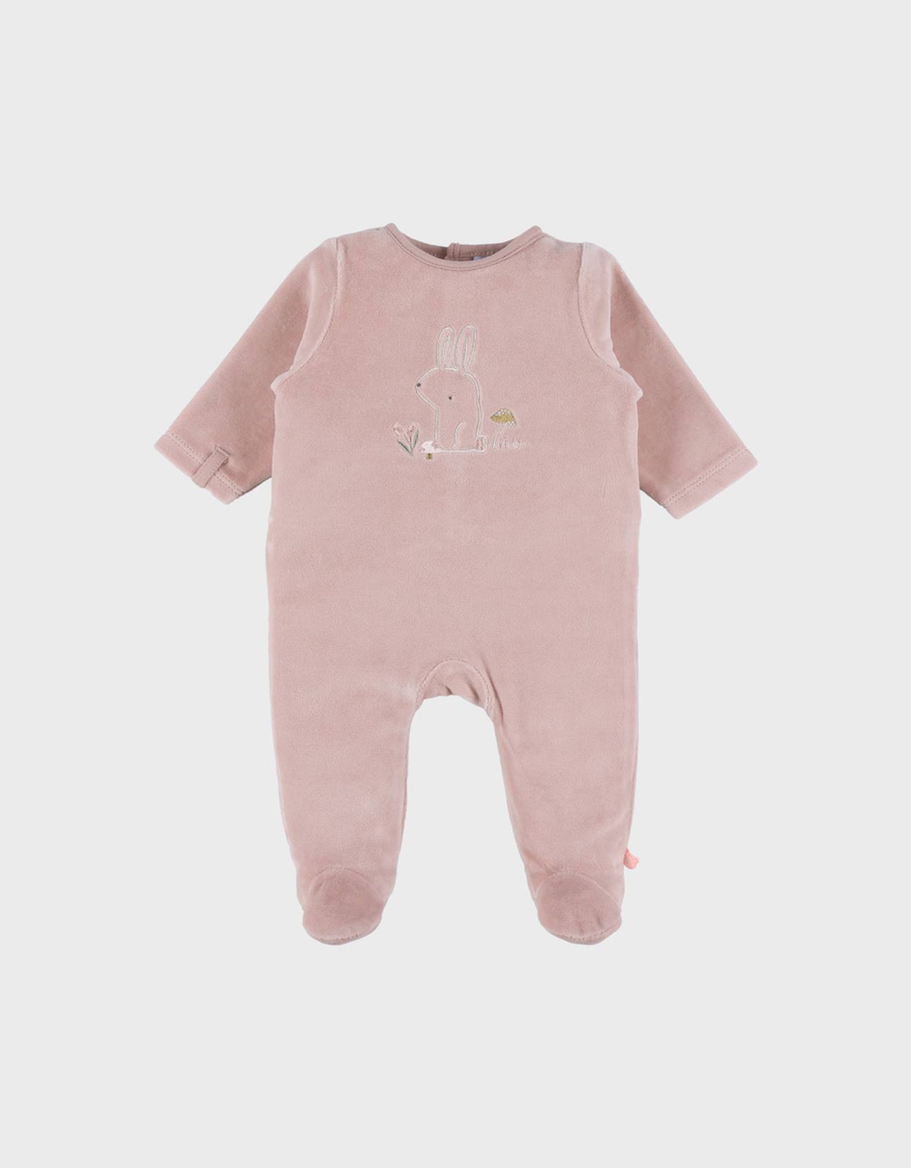 Pyjama Bébé En Velours Brodé Lapin Rose