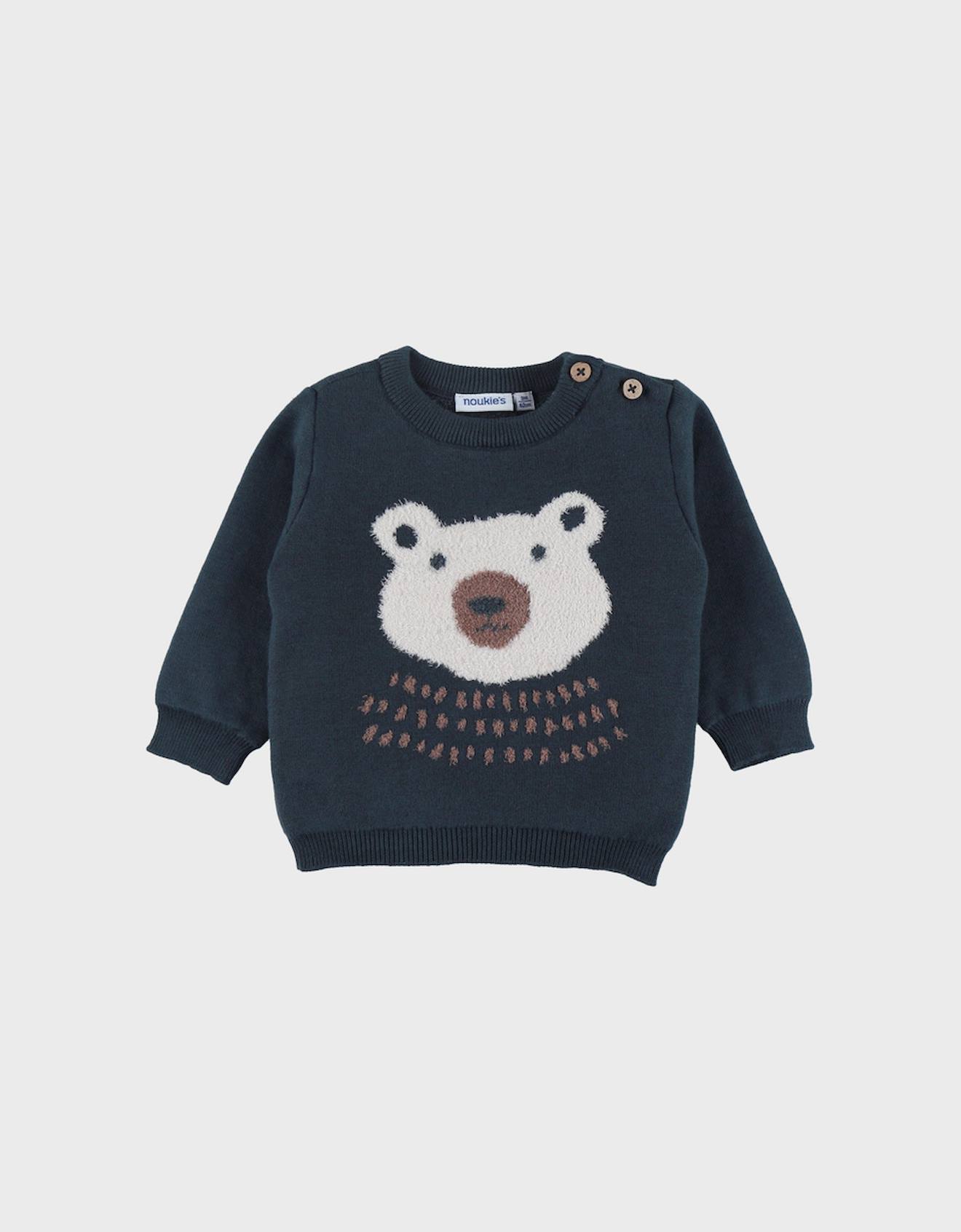 Pull En Tricot Avec Motif Ours Bleu
