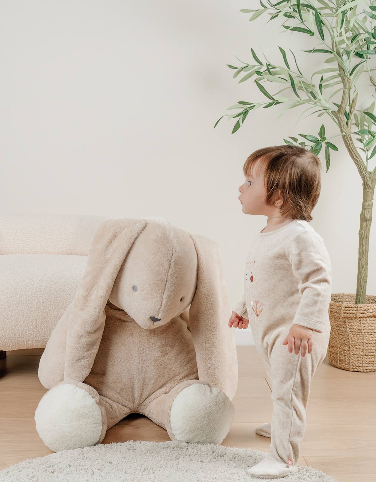 Pyjama Bébé En Velours Brodé Chat Beige (Noukie's) - Image 1