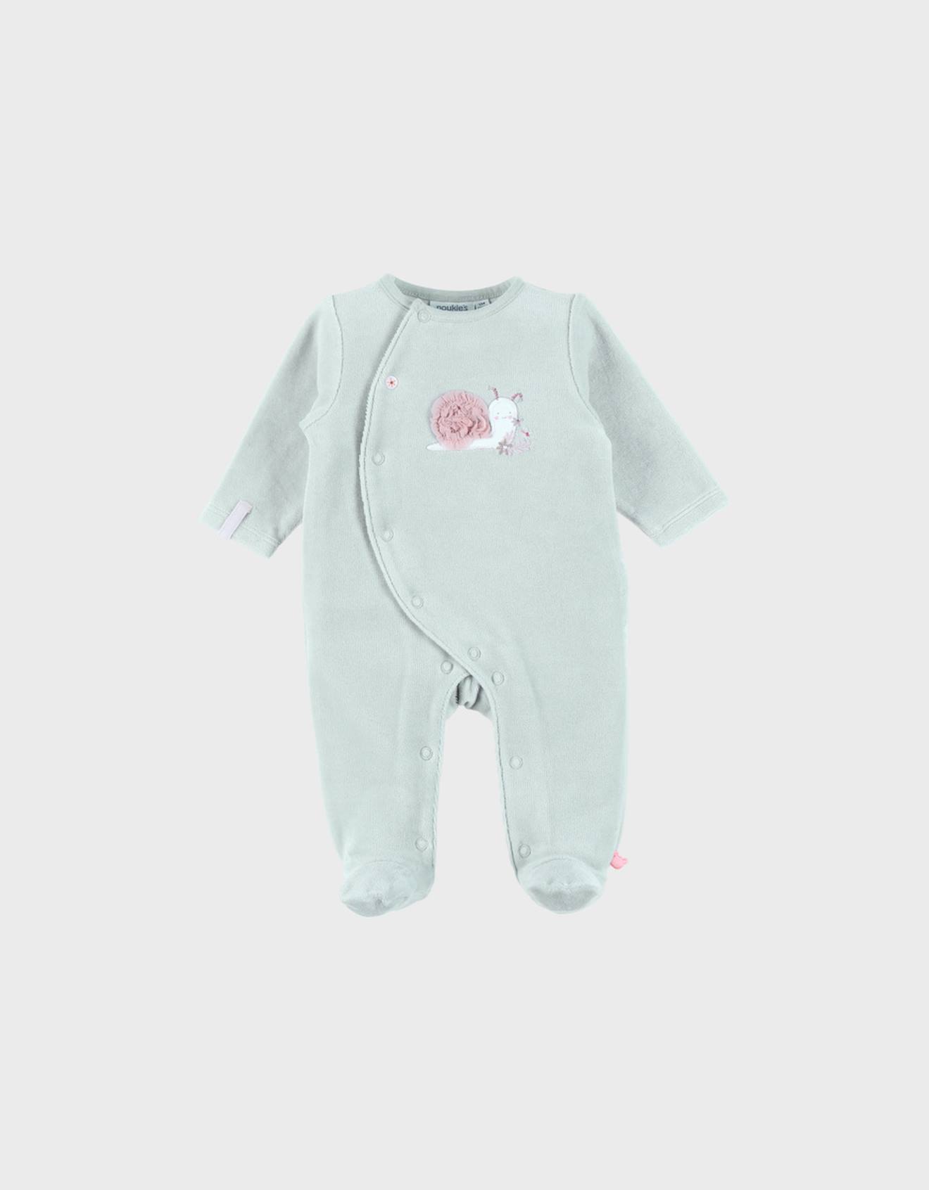 Pyjama Bébé En Velours Avec Broderie Escargot Vert