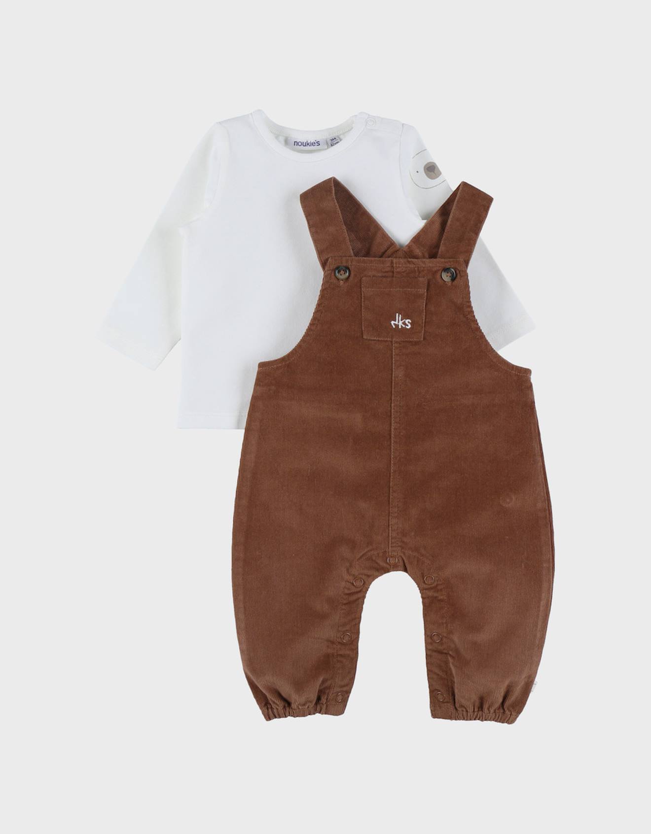 Ensemble Salopette En Velours Et T-shirt Manches Longues Blanc