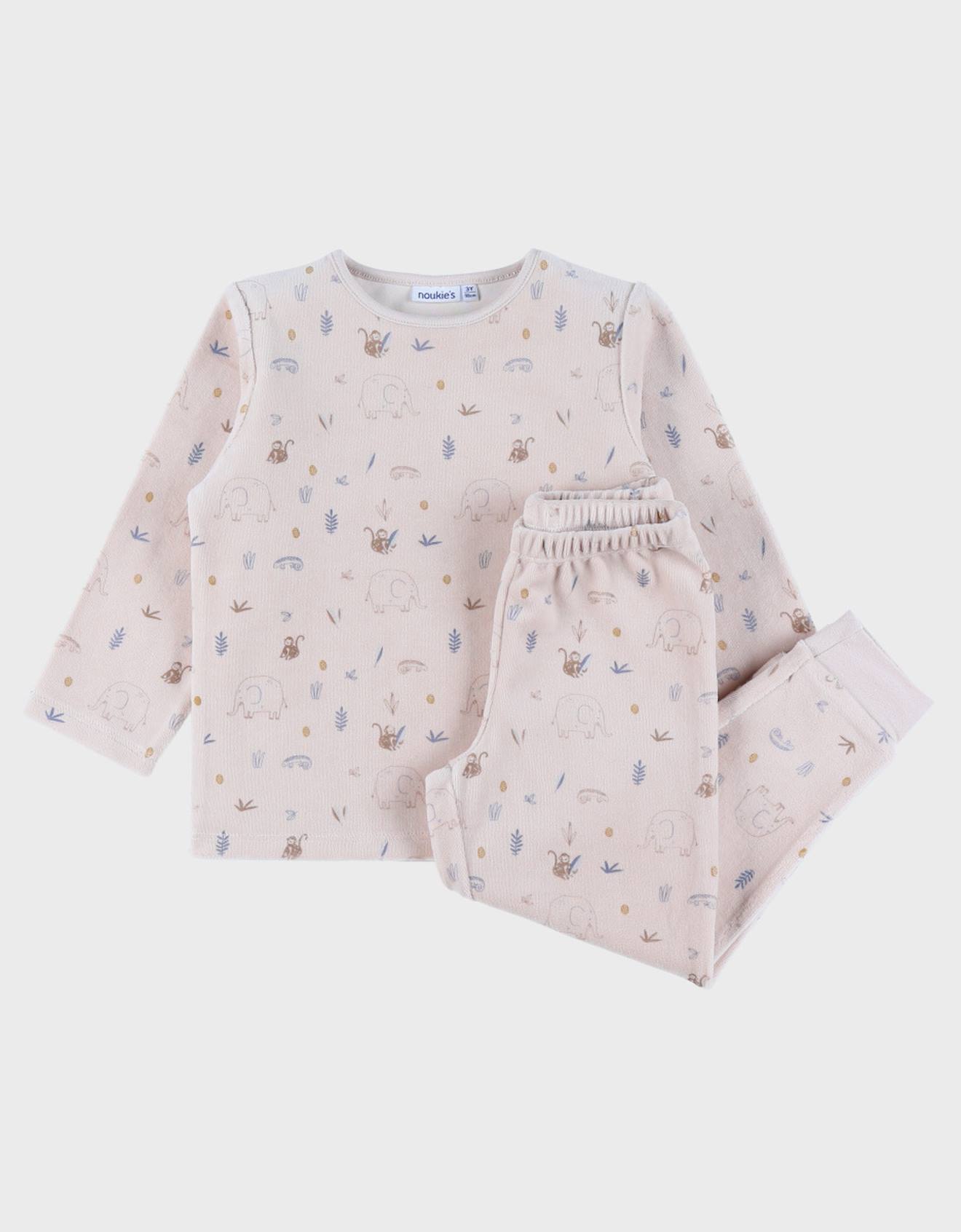 Pyjama 2 Pièces En Velours Avec Motif Éléphant Rose