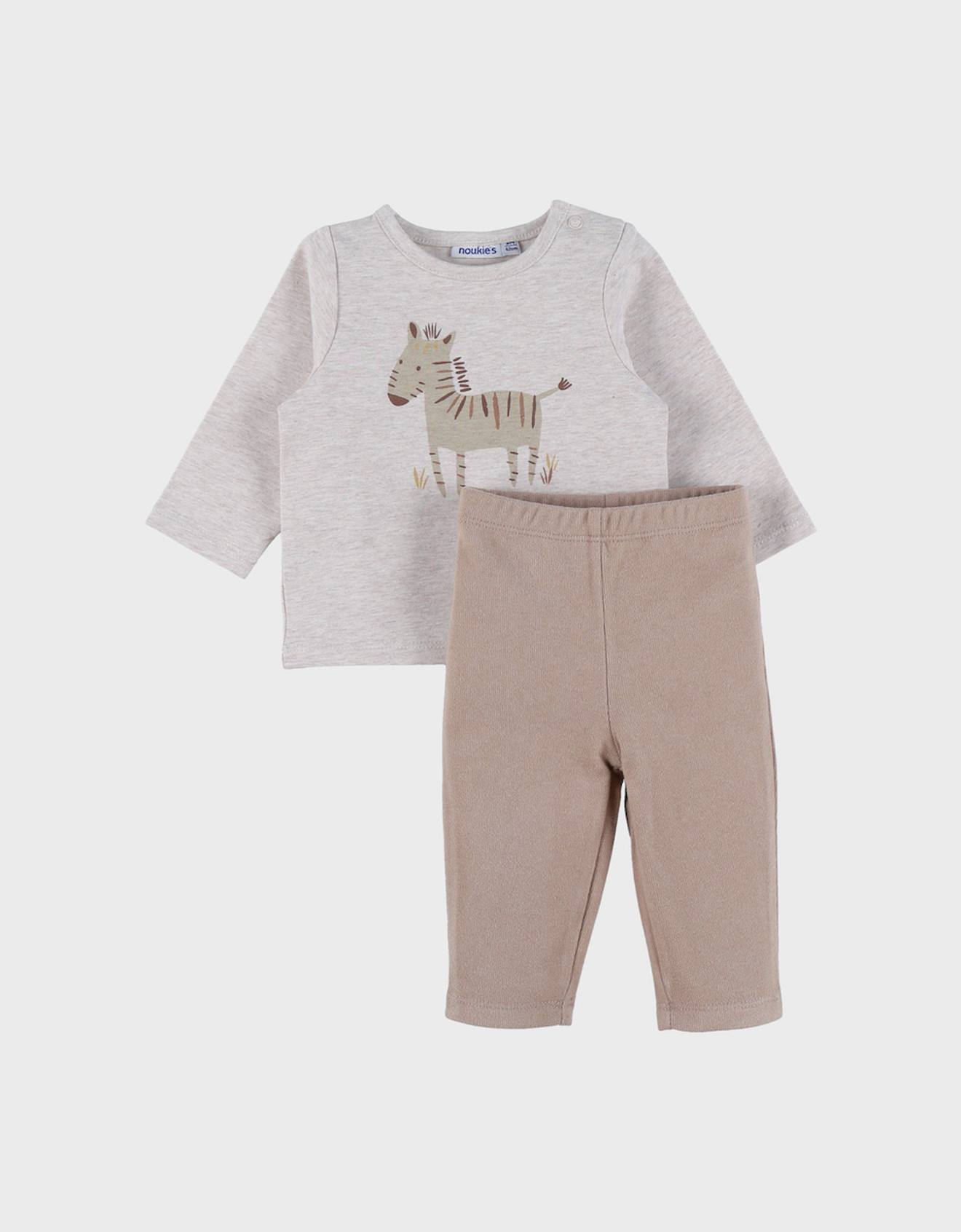 Ensemble T-shirt En Coton Et Pantalon En Jersey Côtelé Beige