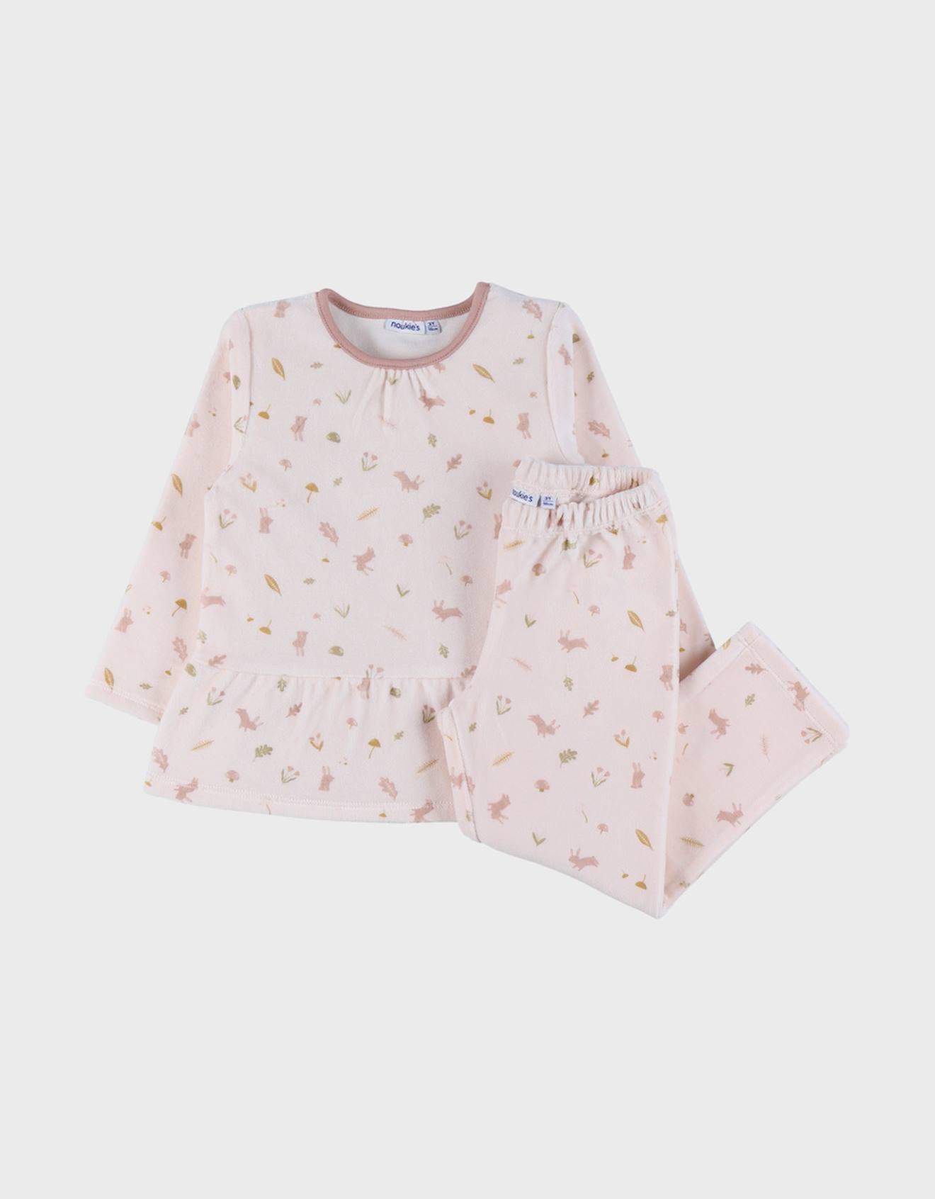 Pyjama 2 Pièces En Velours À Motif Floral Et Lapin Rose