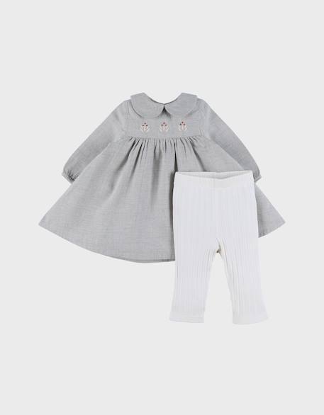 Bébé-Ensemble robe et legging en coton avec broderie florale