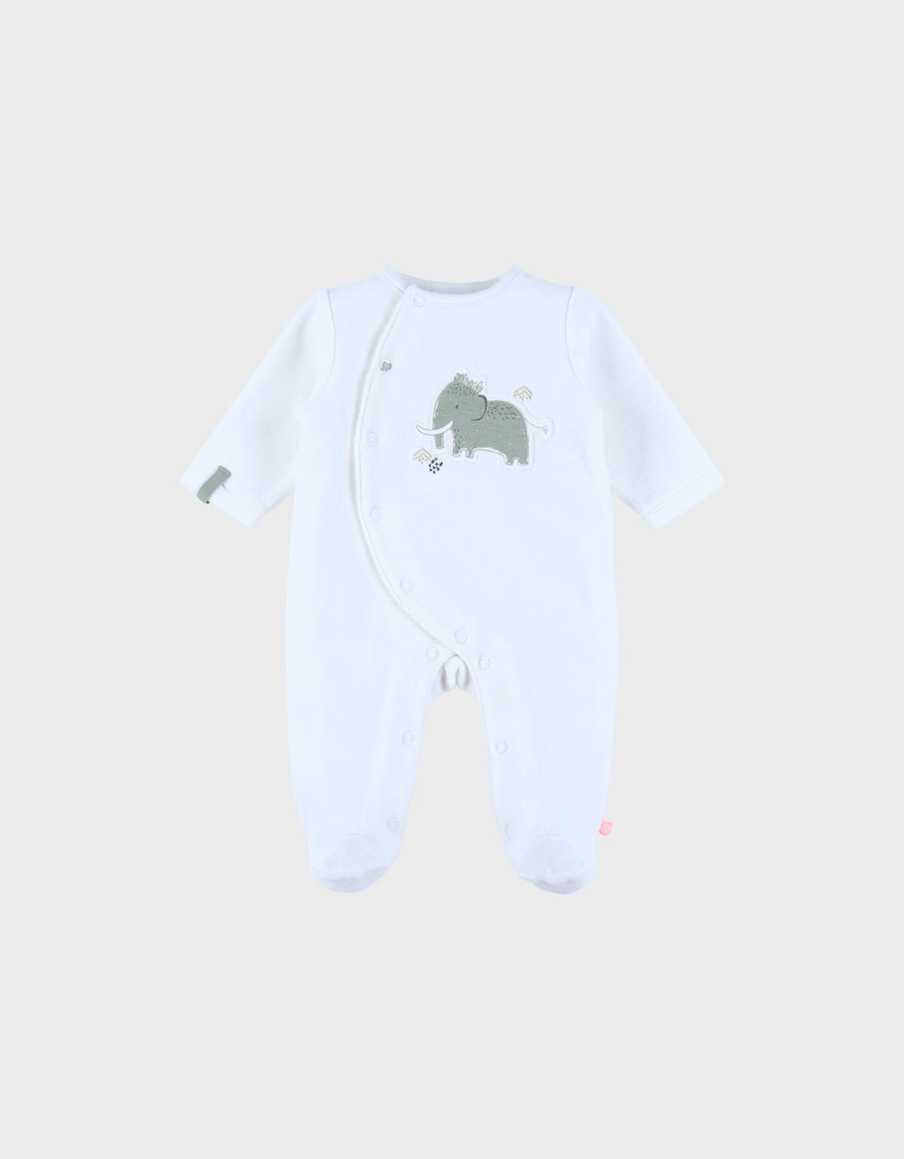 Pyjama Bébé En Velours Avec Broderie Éléphant Blanc