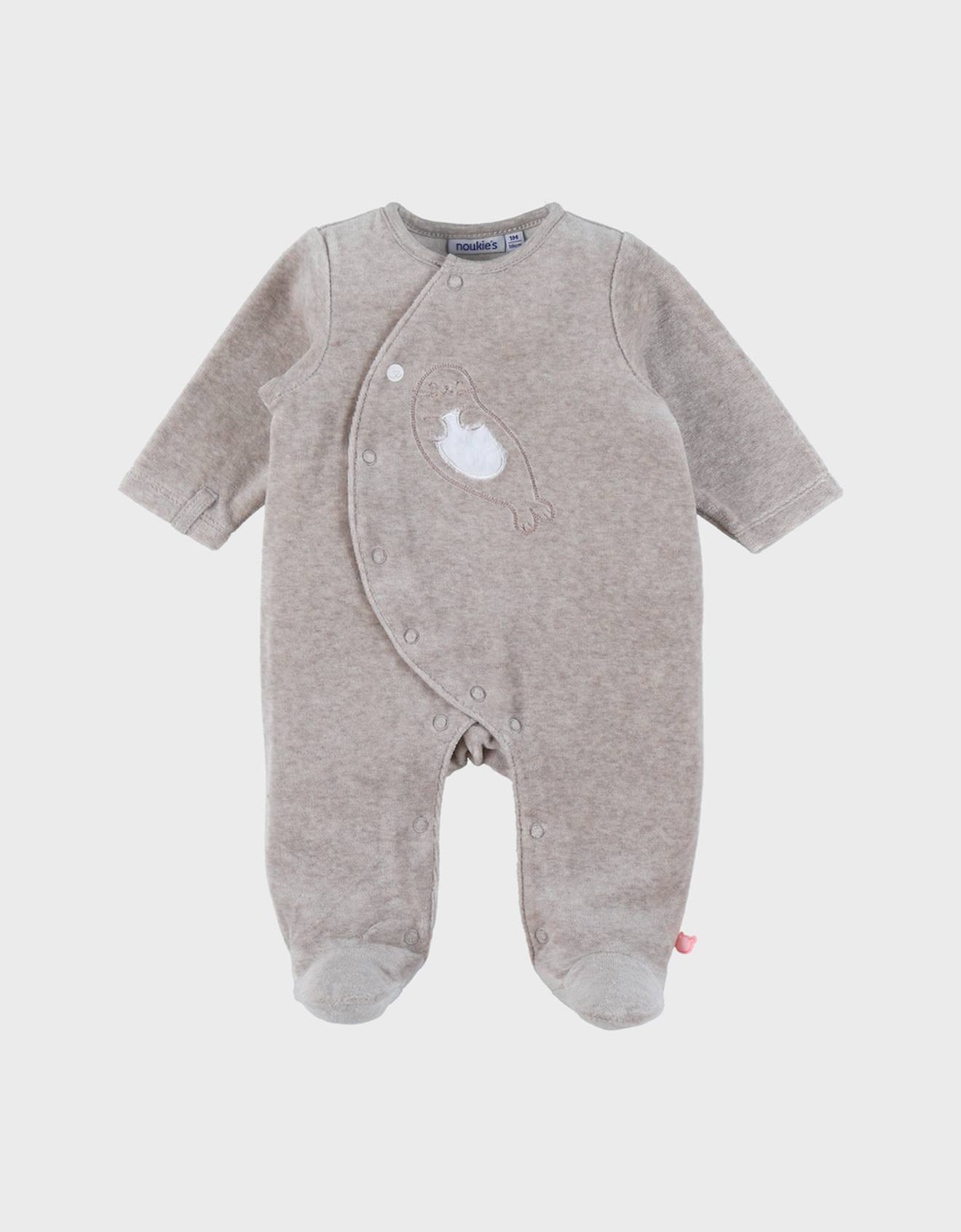 Pyjama Bébé En Velours Avec Broderie Phoque Beige