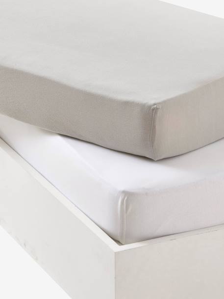 Vertbaudet - Lot de 2 draps-housses bébé en jersey extensible gris + blanc
