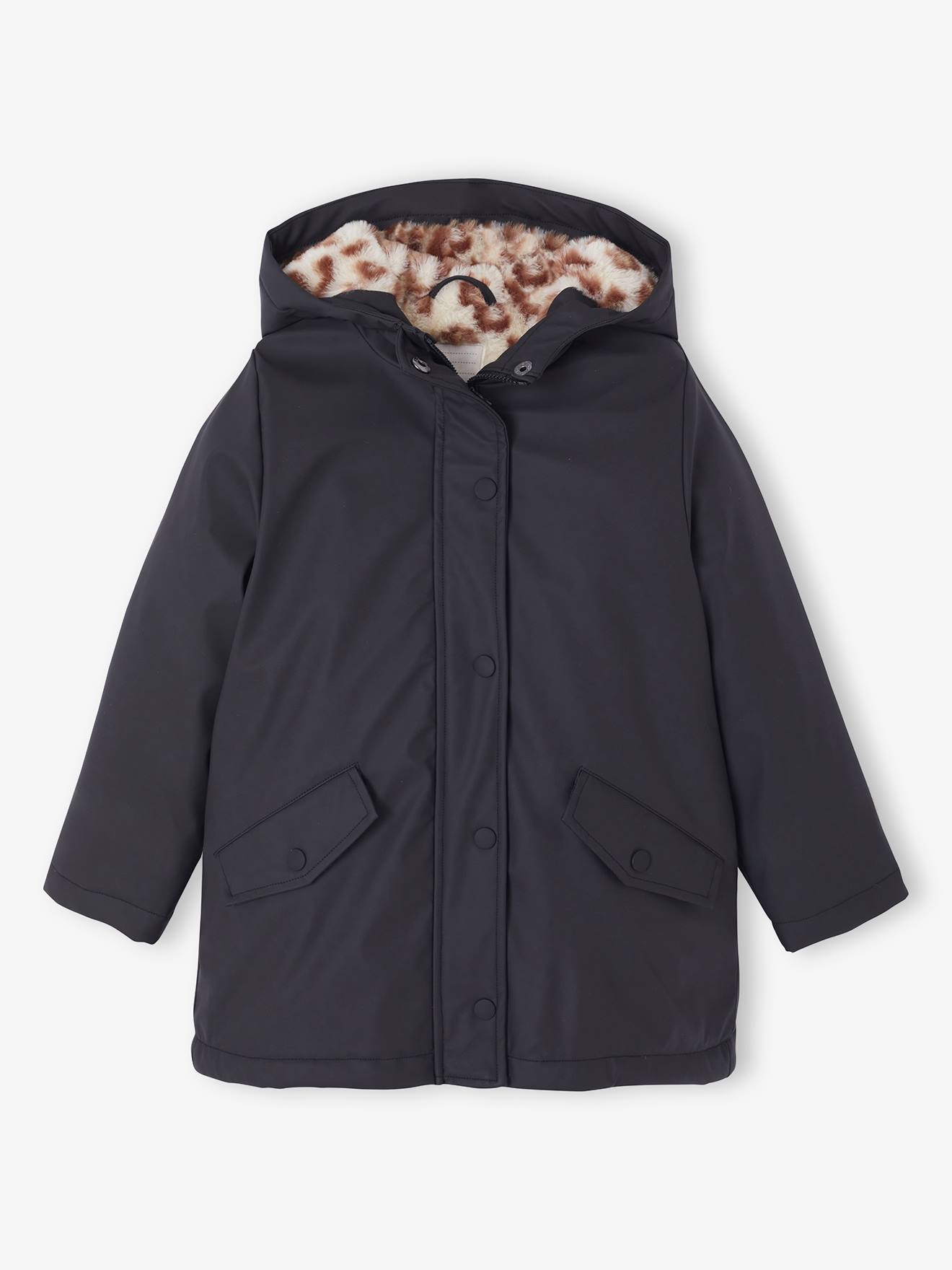 Ciré fille à capuche doublé sherpa anthracite