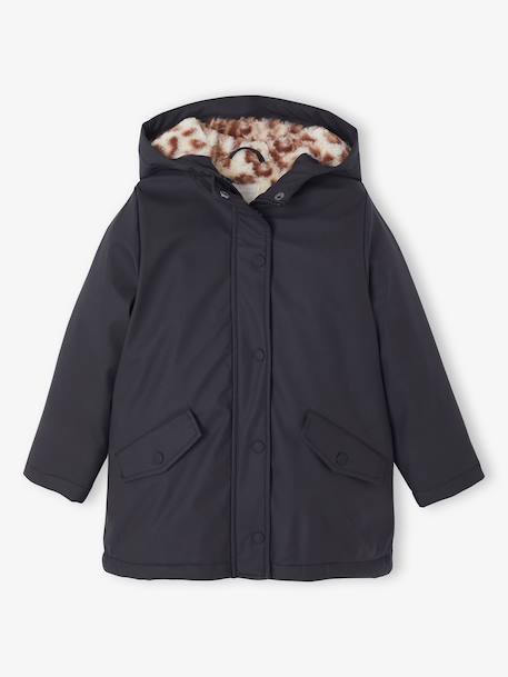 Ciré fille à capuche doublé sherpa anthracite+indigo+multicolore+rose pâle 1 - vertbaudet enfant 