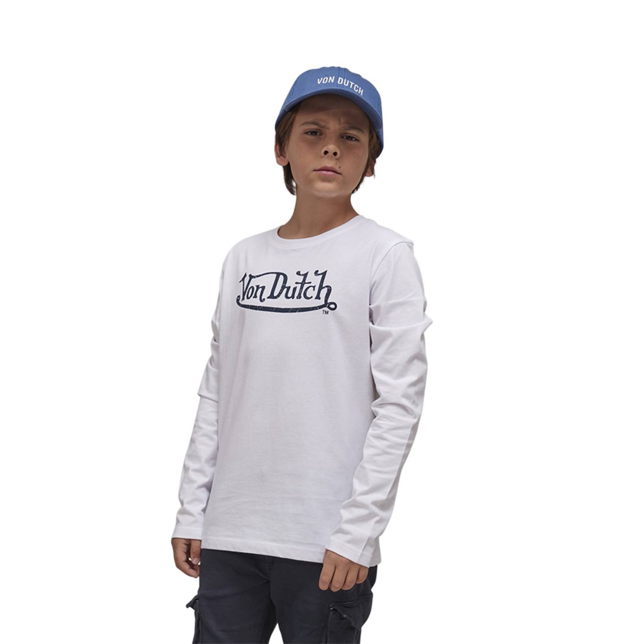 T-shirt manches longues à col rond von dutch kros bleu/blanc