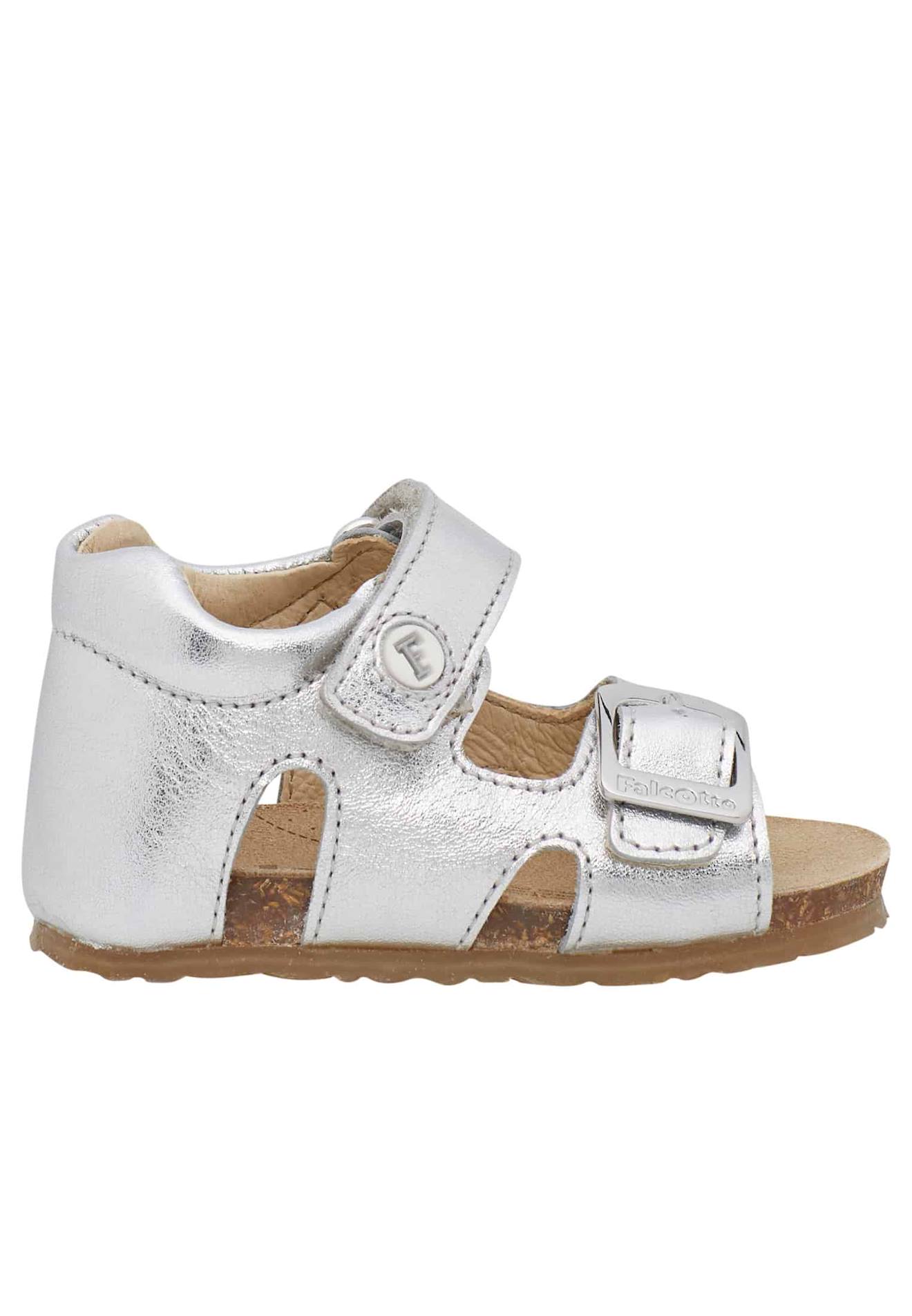 Sandales En Cuir Lamé Avec Boucle Et Scratch Bea Argent