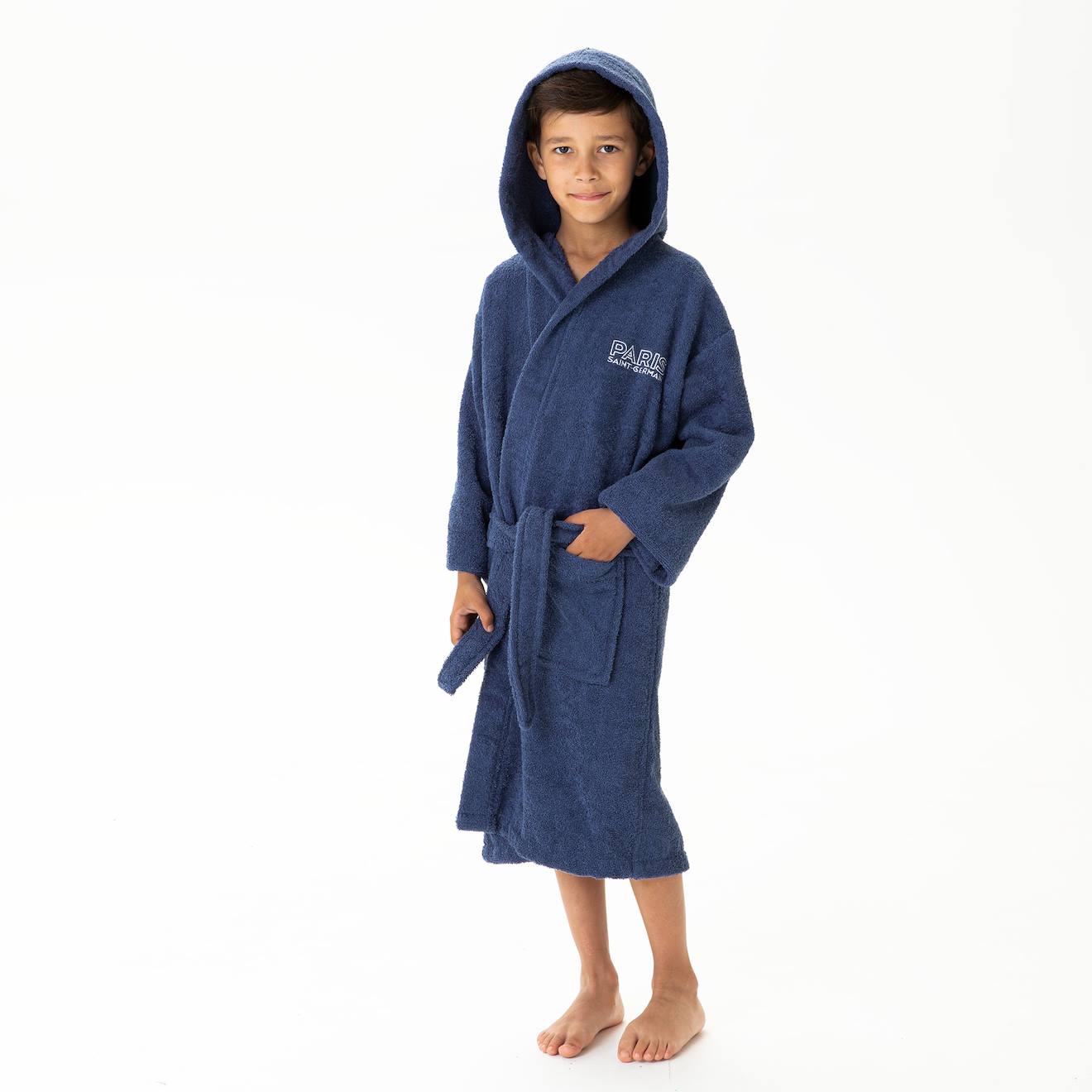 Peignoir enfant brodé 100% coton, psg parisian bleu