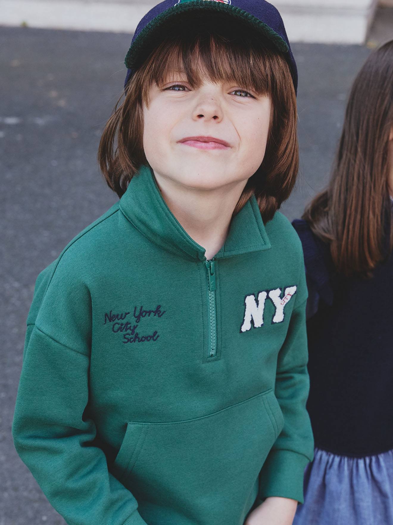 Sweat col camionneur brodé garçon vert