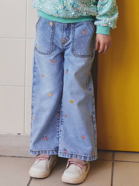 Fille-Jean fille large motifs brodés 