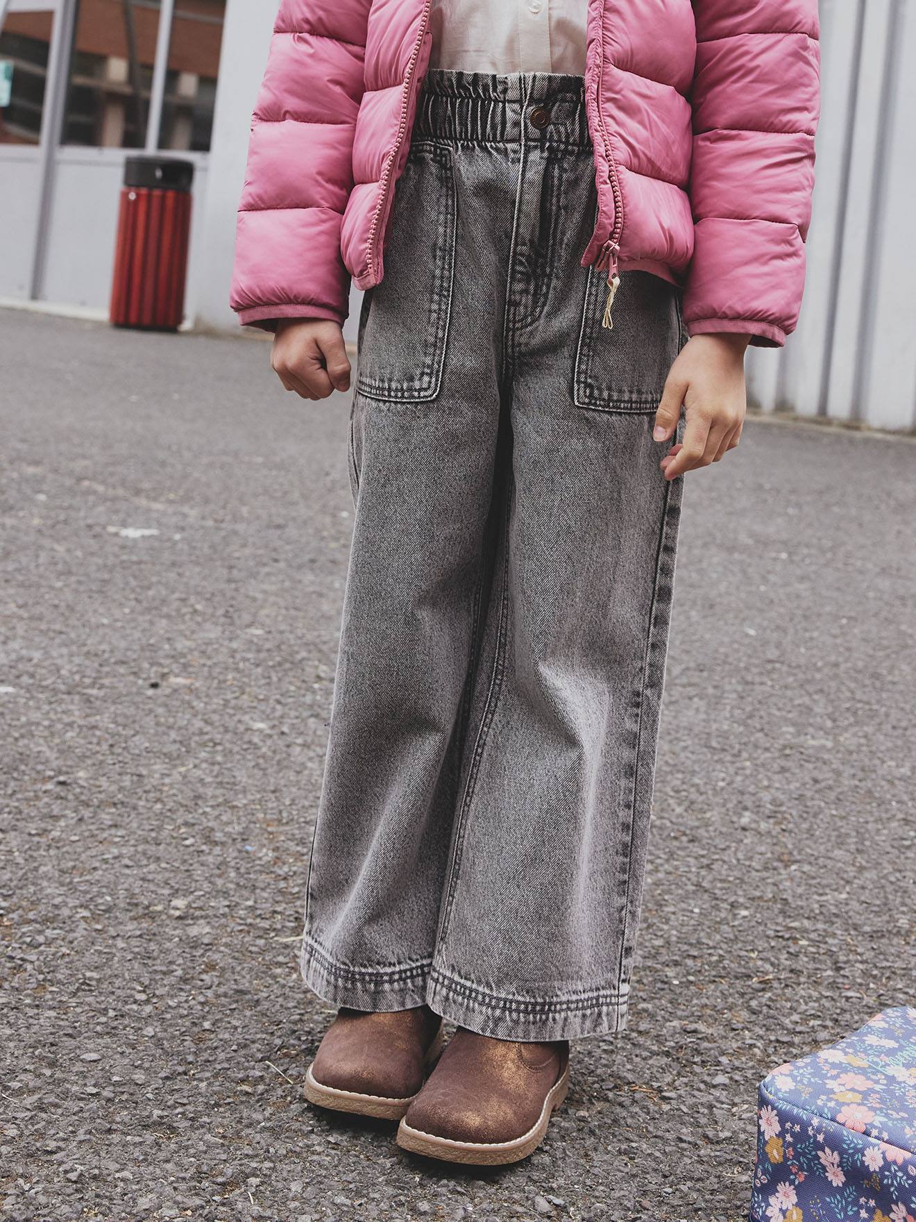 Jean fille large charpentier denim gris