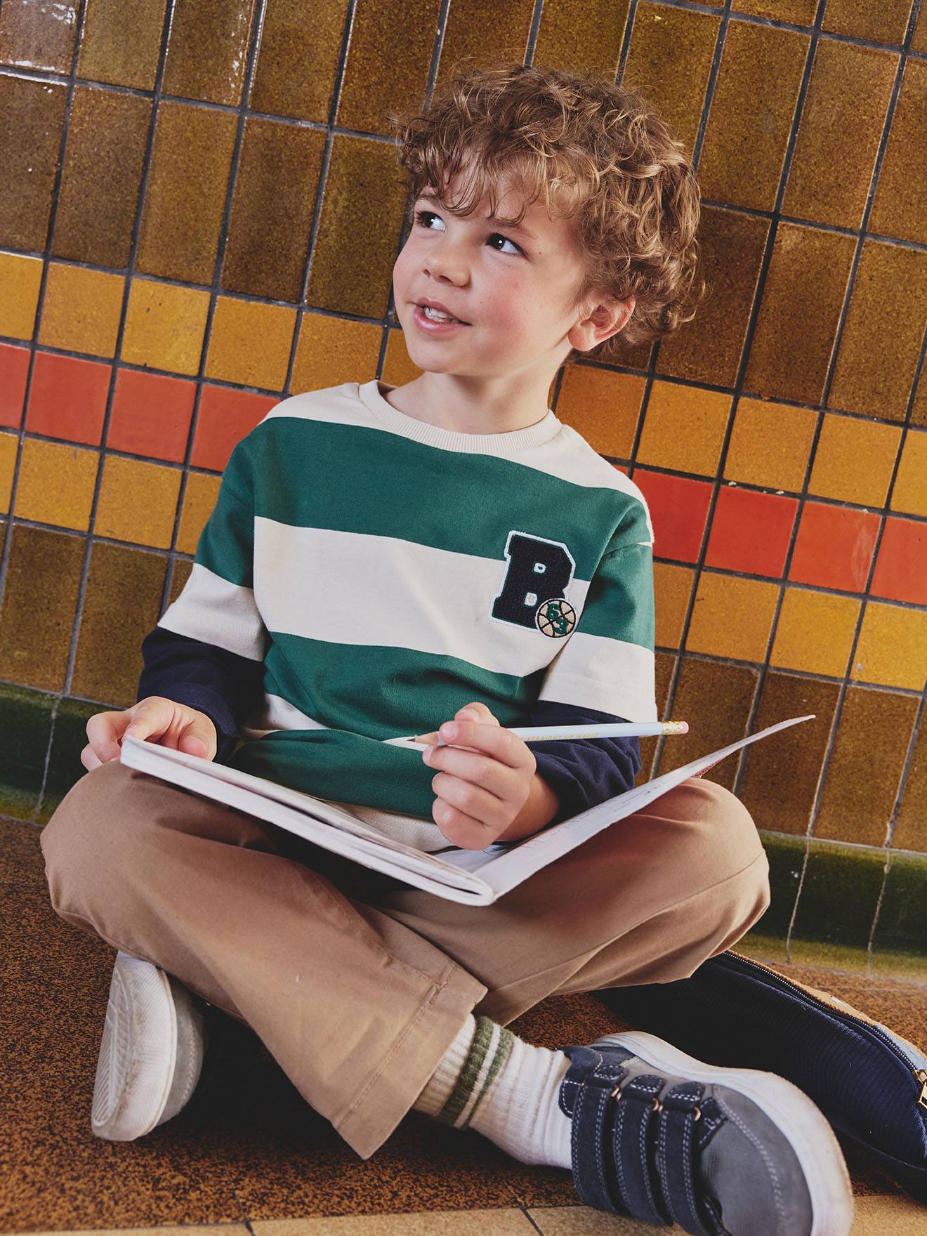 Tee-shirt rayé effet double manches rayé vert